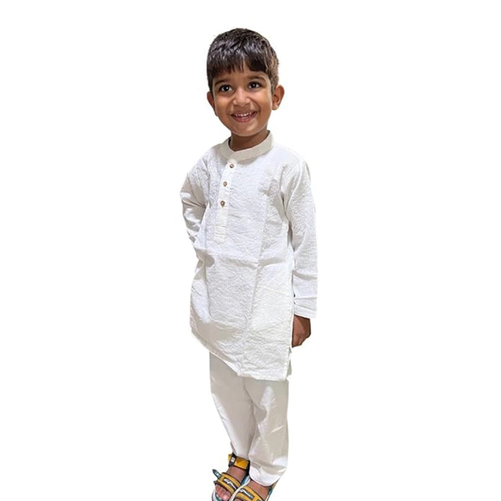 Maitreyo Baby Boy White Cotton Kurta Pyjama Set-1